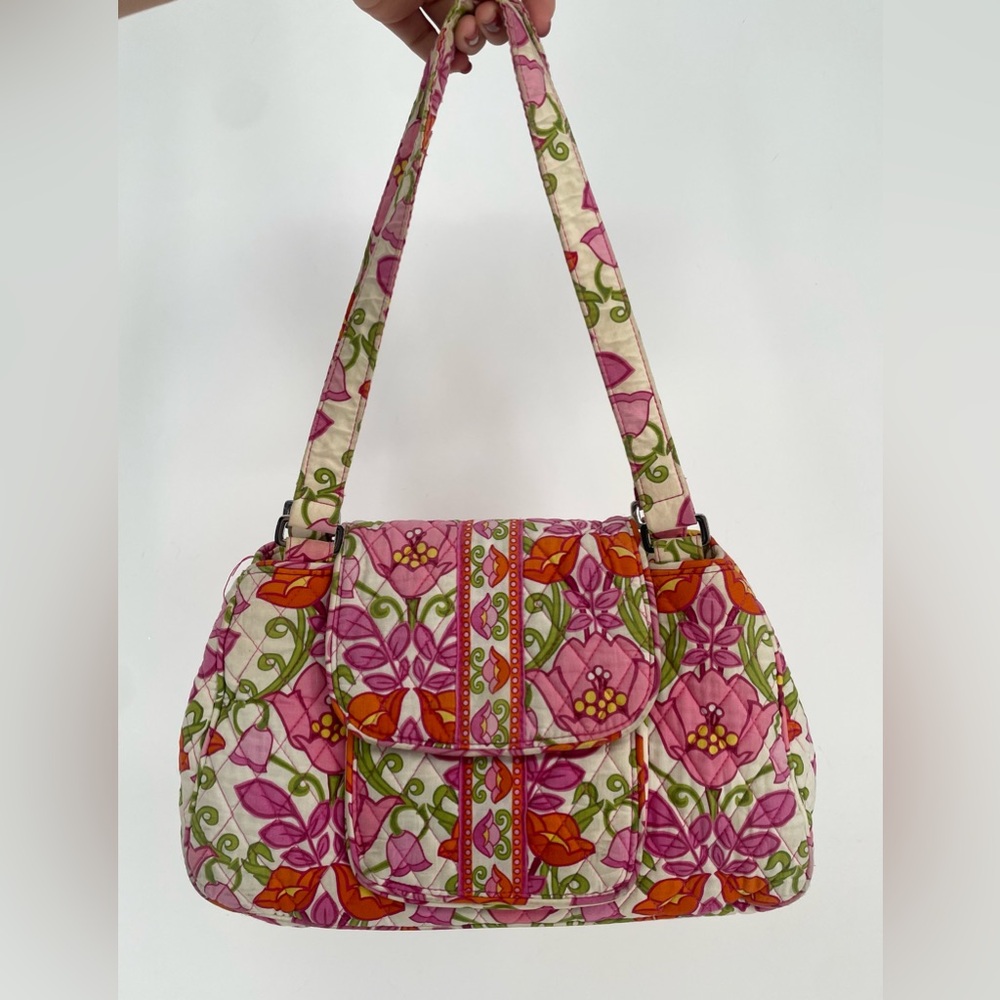 Vera Bradley Pink Floral “Lilli Belle” Y2K Double Handle Quilted Shoulder Bag - Picture 4 of 14